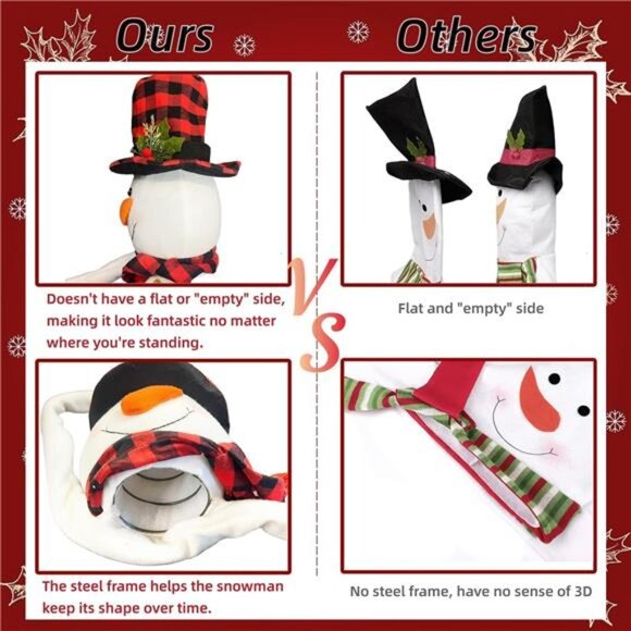 Large Plush Snowman Tree Topper - Red & Black Plaid Hat & Scarf - Picture 5 of 7